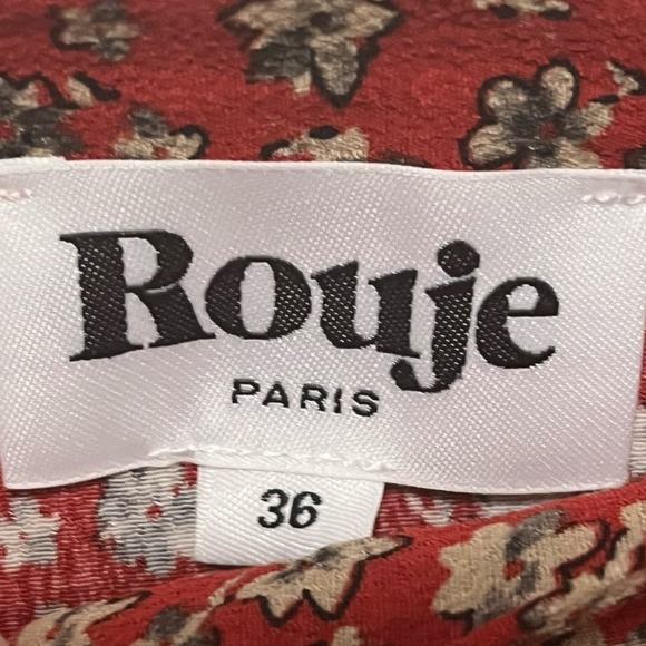 Rouje Paris Women's Red Floral Mini Skirt Ruffle Hem French Size 36 / US S 4/6 - Picture 2 of 5